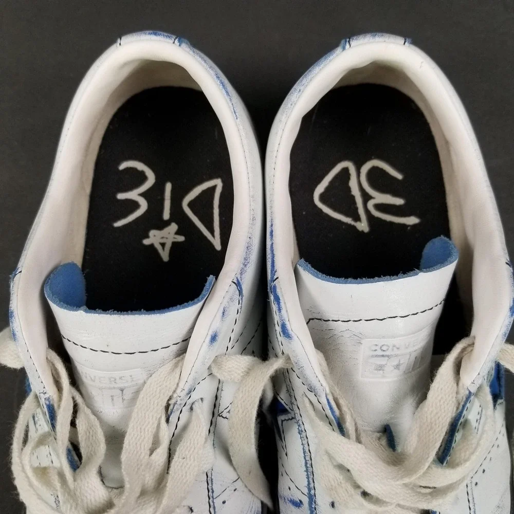 Converse One Star Low Top White Blue Leather Distress Sneakers **Possible W8 M6 - Picture 5 of 10
